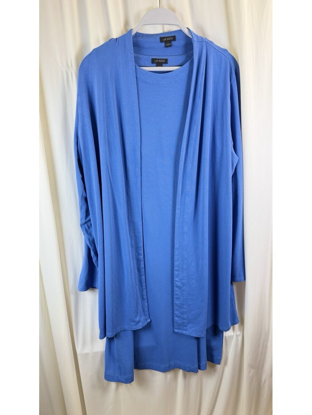 J.Jill Wearever Country Blue Knit Sleeveless Dress & Open Cardigan L Travel